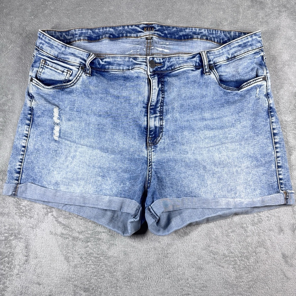 KUT From the Kloth Shorts 3XL Blue Rolled Cuff Distressed Stretch Denim Light